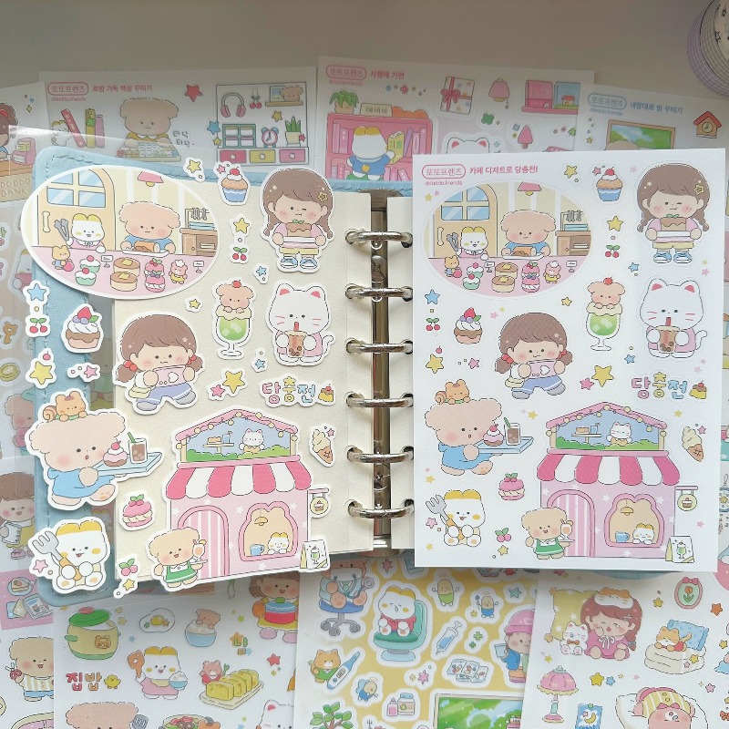 귀여운 만화 소녀와 동물 일상생활 시리즈 스티커 스크랩 - Phone Accessories For Kids 리뷰 및 가격